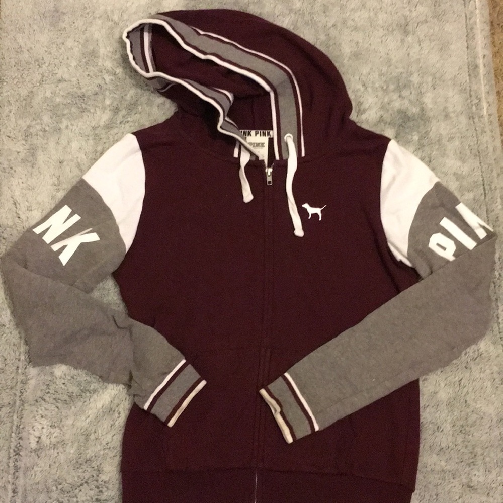 ‼️SOLD‼️ Maroon PINK Zip-Up Hoodie